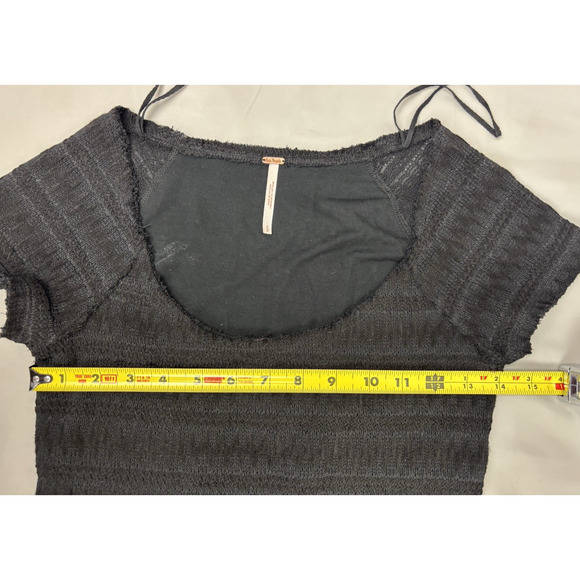 FREE PEOPLE Textured Stretch Knit Flounce Mini Dress Women's Small Black Boho - Picture 4 of 11